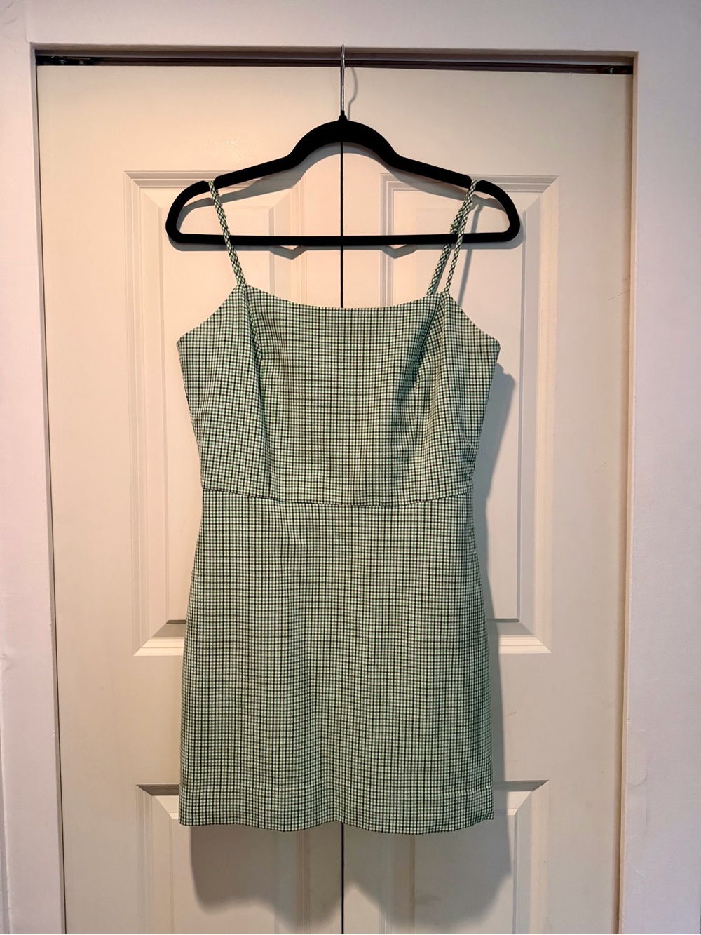 Aritzia Wilfred Green Gingham Spaghetti Strap Mini Dress